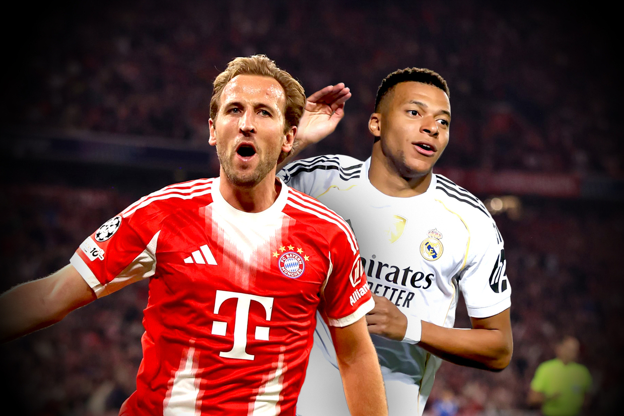 Harry Kane e Kylian Mbappé em campo pelo Clube dos 50 em 2025.