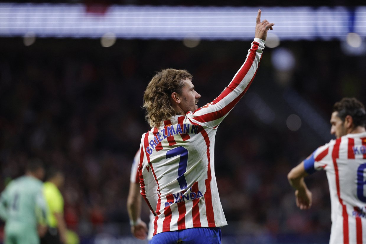 Antoine Griezmann comemora um de seus gols pelo Atlético de Madrid.